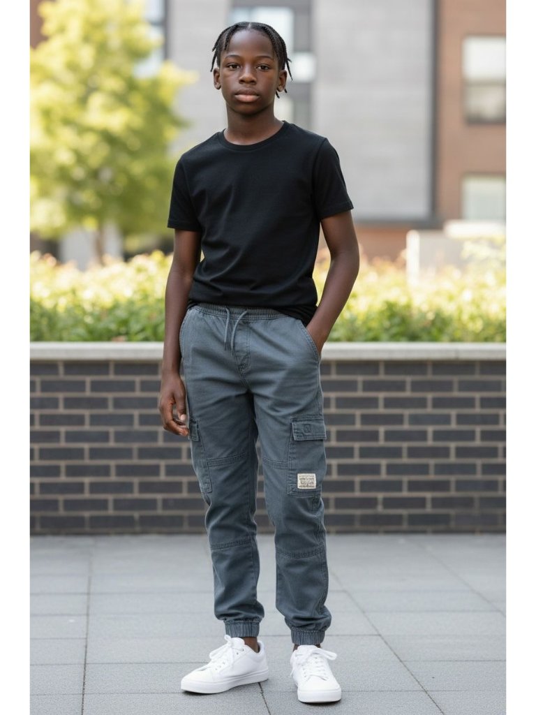 Levis Youth Cargo Jogger Pants Elastic Waist Relaxed Fit Gray Cotton Blend